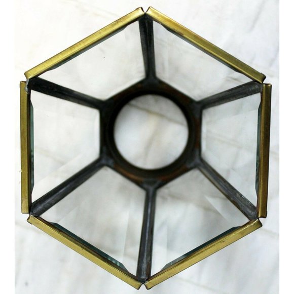 Clear 6-sided Faceted Glass Small Lamp Shade Brass Ceiling Fan 5" Tall Brushed - Picture 8 of 8
